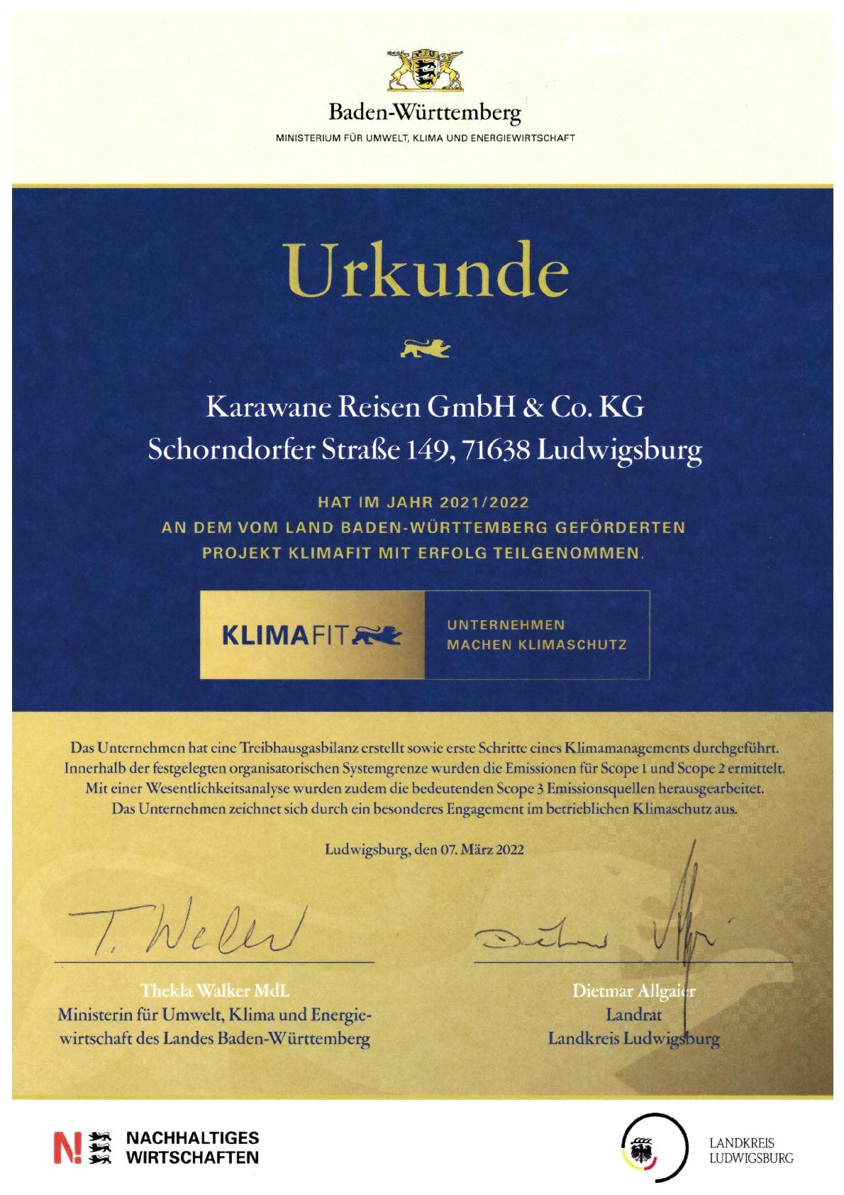 KLIMAfit Urkunde Karawane